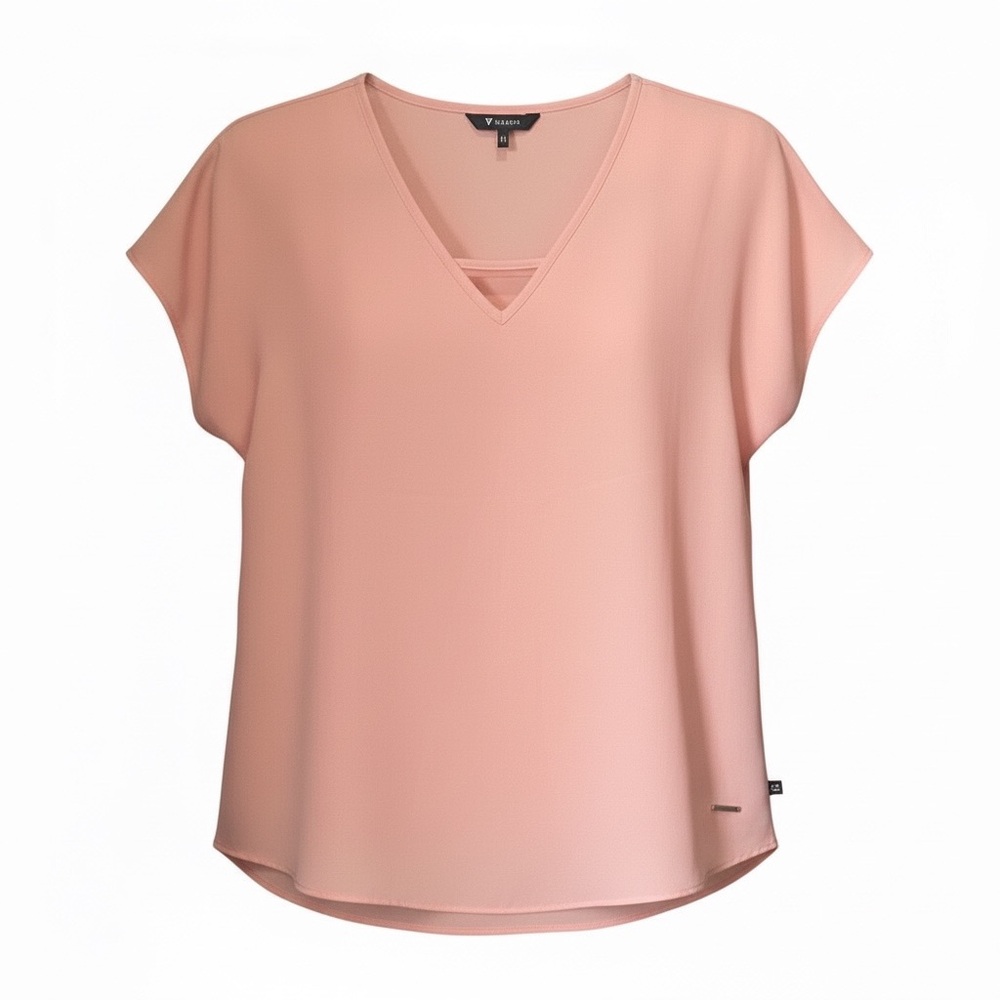 Van Heusen Peach V Neck Blouse Size M Short Sleeve Work Office Top NWOT